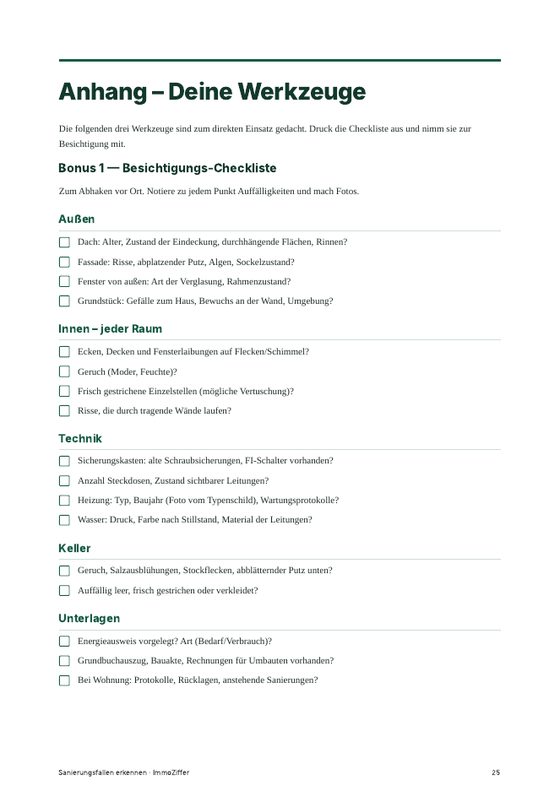 Beispielseite aus dem E-Book: Besichtigungs-Checkliste